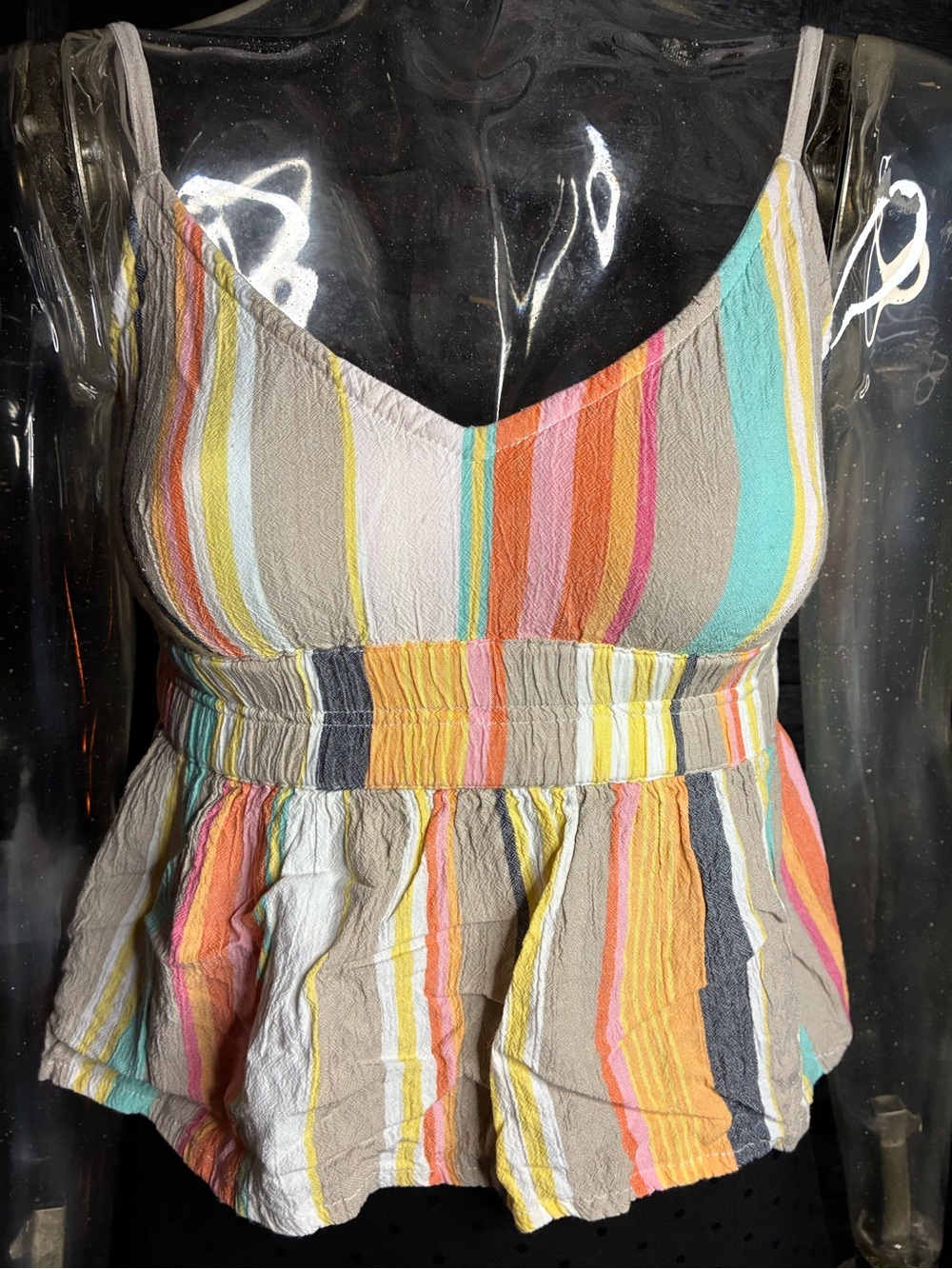 O'Neill Multicolor Striped V-Neck Ruffle Hem Cami
